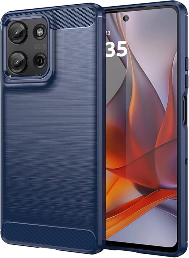 FASCINATION phone case motorola moto G75 Carbon Silicone Case Original Flexible Slim Enhanced Durable Anti-Shock Protector for moto G75 (Blue)